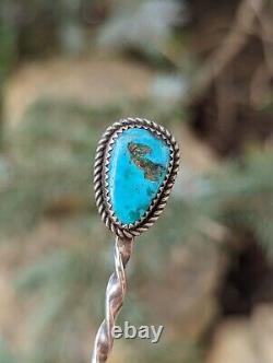 Vintage Navajo Turquoise Sterling Hair Stick Comb Jewelry Signed AJ Native