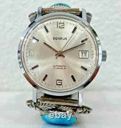 Vintage Navajo Turquoise Sterling Silver Automatic Watch-signed