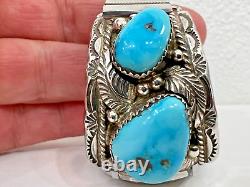 Vintage Navajo Turquoise Sterling Silver Automatic Watch-signed