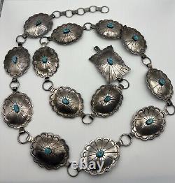 Vintage Navajo Turquoise Sterling Silver Belt