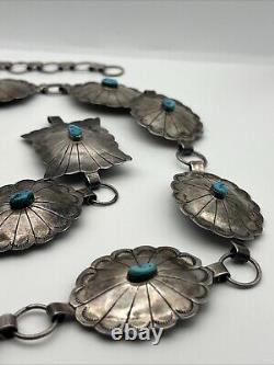 Vintage Navajo Turquoise Sterling Silver Belt