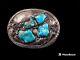 Vintage Navajo Turquoise Sterling Silver Belt Silver Wire Work 3x2.5 inches 52g