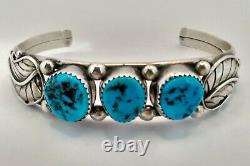 Vintage Navajo Turquoise & Sterling Silver Bracelet Marked JWK Hand Crafted