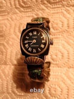 Vintage Navajo Turquoise Sterling Silver Bracelet with Timex mechanic watch