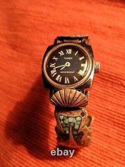 Vintage Navajo Turquoise Sterling Silver Bracelet with Timex mechanic watch