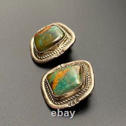 Vintage Navajo Turquoise Sterling Silver Clip On Earring
