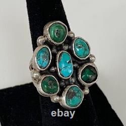 Vintage Navajo Turquoise Sterling Silver Cluster Ring Old Pawn Sz 6