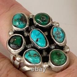 Vintage Navajo Turquoise Sterling Silver Cluster Ring Old Pawn Sz 6