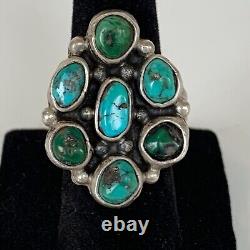 Vintage Navajo Turquoise Sterling Silver Cluster Ring Old Pawn Sz 6