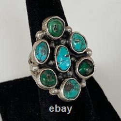 Vintage Navajo Turquoise Sterling Silver Cluster Ring Old Pawn Sz 6