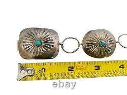 Vintage Navajo Turquoise Sterling Silver Concho 34 Belt 77 Grams