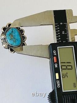 Vintage Navajo Turquoise Sterling Silver Feathers Split shank Ring Size 7
