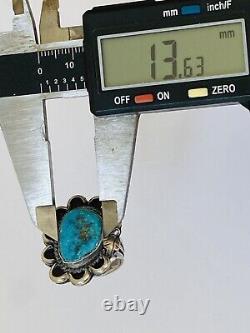 Vintage Navajo Turquoise Sterling Silver Feathers Split shank Ring Size 7