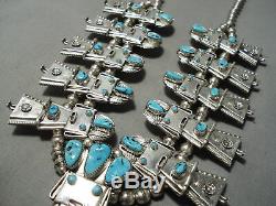 Vintage Navajo Turquoise Sterling Silver Kachina Squash Blossom Necklace