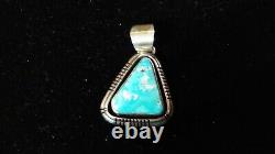 Vintage Navajo Turquoise Sterling Silver Pendant signed EC Eddie Chee Triangular