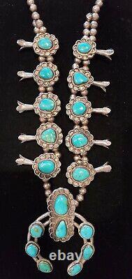 Vintage Navajo Turquoise & Sterling Silver Squash Blossom Necklace