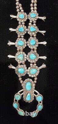 Vintage Navajo Turquoise & Sterling Silver Squash Blossom Necklace