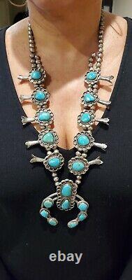 Vintage Navajo Turquoise & Sterling Silver Squash Blossom Necklace