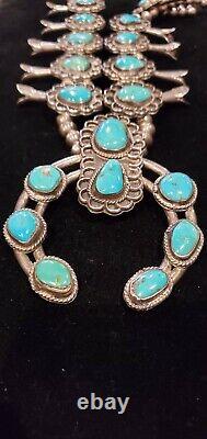 Vintage Navajo Turquoise & Sterling Silver Squash Blossom Necklace