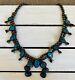 Vintage Navajo Turquoise Sterling Silver Squash Blossom Necklace Authentic