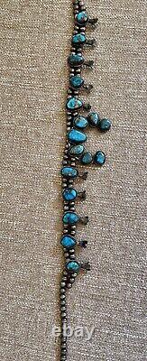 Vintage Navajo Turquoise Sterling Silver Squash Blossom Necklace Authentic