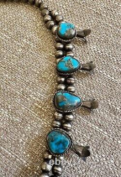 Vintage Navajo Turquoise Sterling Silver Squash Blossom Necklace Authentic