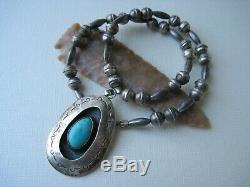 Vintage Navajo Turquoise and Sterling Silver Shadowbox Necklace 17 inches