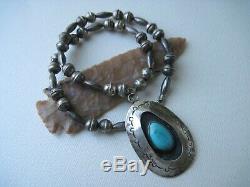 Vintage Navajo Turquoise and Sterling Silver Shadowbox Necklace 17 inches