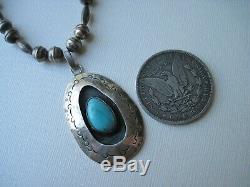 Vintage Navajo Turquoise and Sterling Silver Shadowbox Necklace 17 inches
