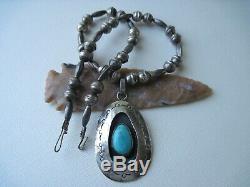 Vintage Navajo Turquoise and Sterling Silver Shadowbox Necklace 17 inches
