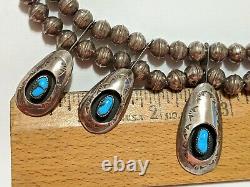 Vintage Navajo Vera Tsosie Signed Turquoise Necklace Sterling Silver Shadowbox