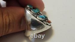 Vintage Navajo W Poss Wayne Etsitty Sterling Silver Turquoise & Red Coral Men's