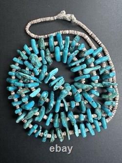 Vintage Navajo Wrapped Turquoise Nugget Heishi Bead Necklace 30 56g #297