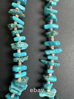 Vintage Navajo Wrapped Turquoise Nugget Heishi Bead Necklace 30 56g #297