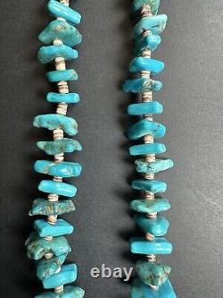 Vintage Navajo Wrapped Turquoise Nugget Heishi Bead Necklace 30 56g #297