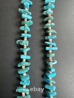 Vintage Navajo Wrapped Turquoise Nugget Heishi Bead Necklace 30 56g #297