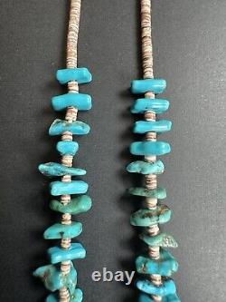 Vintage Navajo Wrapped Turquoise Nugget Heishi Bead Necklace 30 56g #297