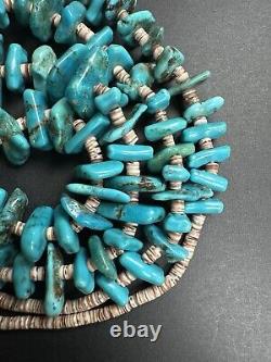 Vintage Navajo Wrapped Turquoise Nugget Heishi Bead Necklace 30 56g #297