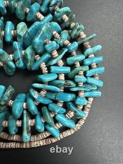 Vintage Navajo Wrapped Turquoise Nugget Heishi Bead Necklace 30 56g #297