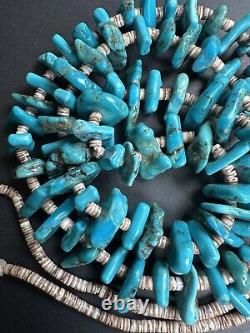 Vintage Navajo Wrapped Turquoise Nugget Heishi Bead Necklace 30 56g #297