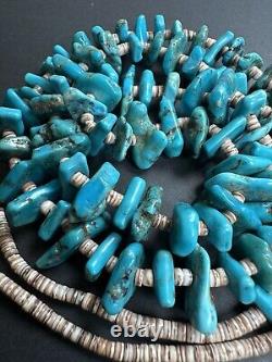 Vintage Navajo Wrapped Turquoise Nugget Heishi Bead Necklace 30 56g #297