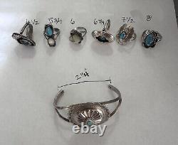 Vintage Navajo Zuni Native American Turquoise Sterling silver concho and rings