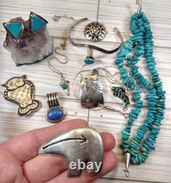 Vintage Navajo Zuni Southwest Sterling Silver Turquoise Jewelry Lot Cuff Pendant