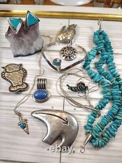 Vintage Navajo Zuni Southwest Sterling Silver Turquoise Jewelry Lot Cuff Pendant