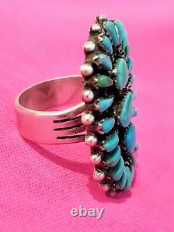 Vintage Navajo / Zuni Sterling Signed Petit Point Turquoise Cluster Ring Size 7