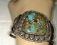 Vintage Navajo old pawn sterling silver cuff bracelet large turquoise