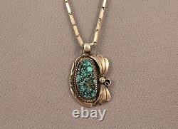 Vintage Navajo or Santo Domingo Great Turquoise Pendant. Signed