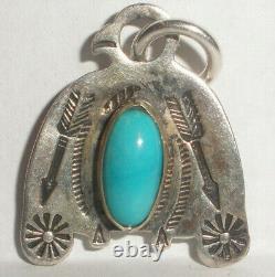Vintage Navajo sterling silver thunderbird turquoise pendant Fred Harvey era