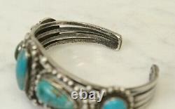 Vintage Old NAVAJO 5 Stone Turquoise Sterling Silver Cuff Bracelet