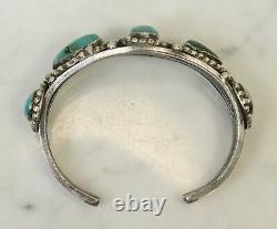Vintage Old NAVAJO 5 Stone Turquoise Sterling Silver Cuff Bracelet